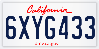 CA license plate 6XYG433