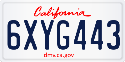 CA license plate 6XYG443