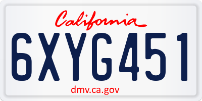 CA license plate 6XYG451