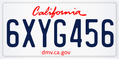 CA license plate 6XYG456