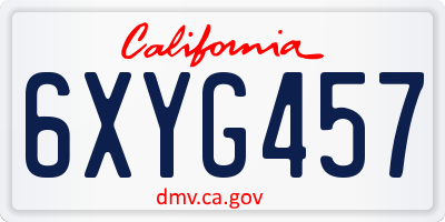 CA license plate 6XYG457