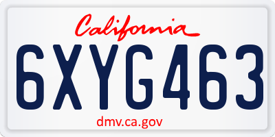 CA license plate 6XYG463