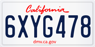CA license plate 6XYG478