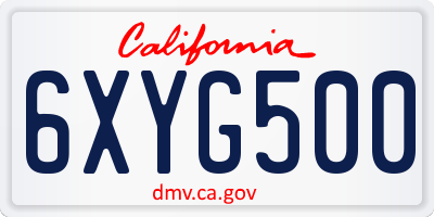 CA license plate 6XYG500