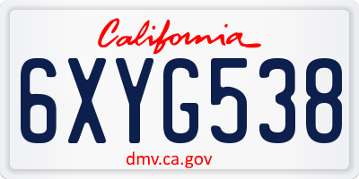 CA license plate 6XYG538