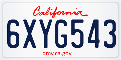 CA license plate 6XYG543