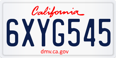 CA license plate 6XYG545