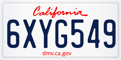 CA license plate 6XYG549