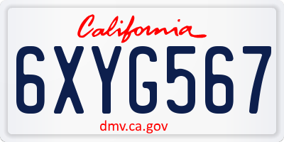 CA license plate 6XYG567