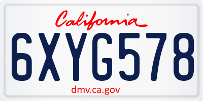 CA license plate 6XYG578
