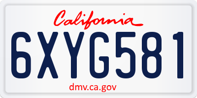 CA license plate 6XYG581