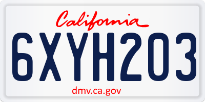 CA license plate 6XYH203
