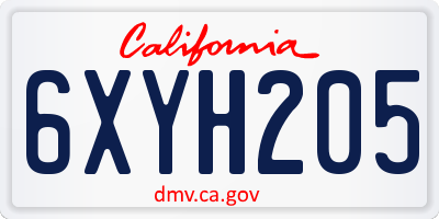 CA license plate 6XYH205
