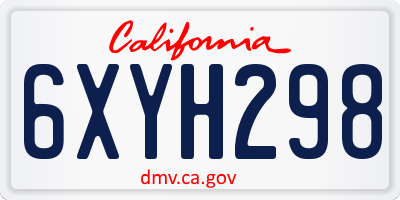 CA license plate 6XYH298