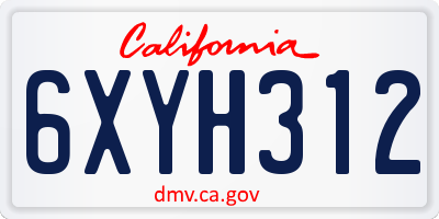CA license plate 6XYH312