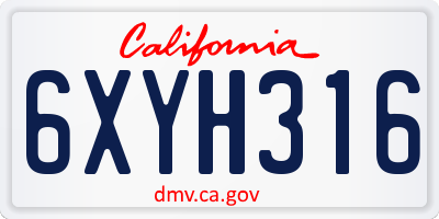 CA license plate 6XYH316