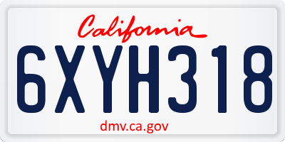 CA license plate 6XYH318