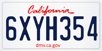 CA license plate 6XYH354