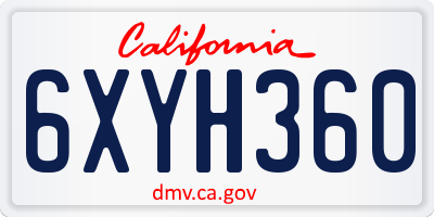 CA license plate 6XYH360