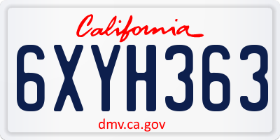 CA license plate 6XYH363