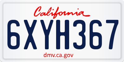 CA license plate 6XYH367