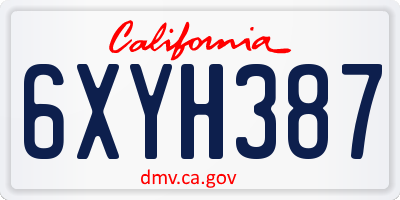 CA license plate 6XYH387