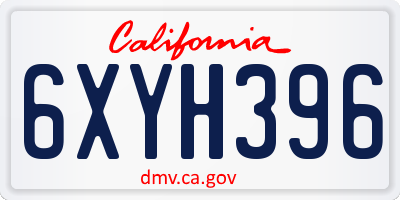 CA license plate 6XYH396