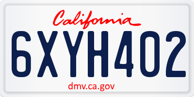 CA license plate 6XYH402