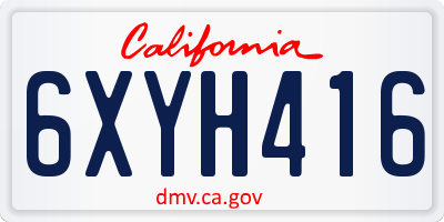 CA license plate 6XYH416