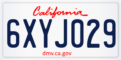 CA license plate 6XYJ029