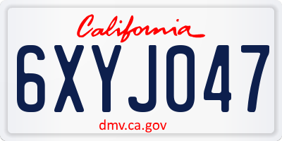 CA license plate 6XYJ047