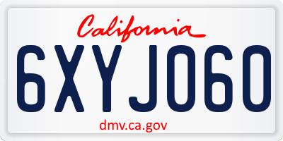 CA license plate 6XYJ060