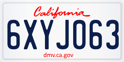 CA license plate 6XYJ063