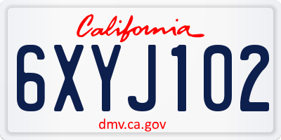 CA license plate 6XYJ102