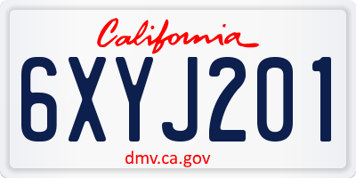 CA license plate 6XYJ201