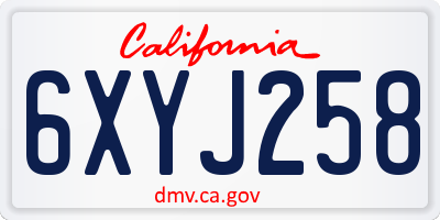 CA license plate 6XYJ258