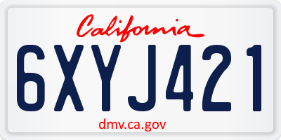 CA license plate 6XYJ421
