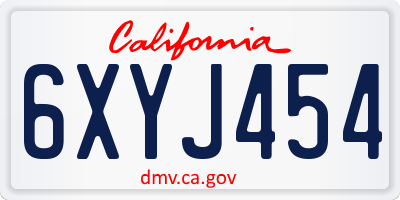 CA license plate 6XYJ454