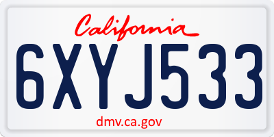 CA license plate 6XYJ533