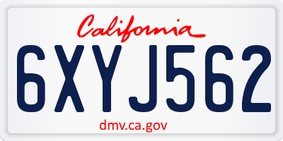 CA license plate 6XYJ562