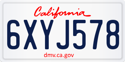 CA license plate 6XYJ578