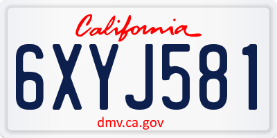 CA license plate 6XYJ581
