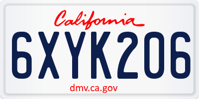 CA license plate 6XYK206