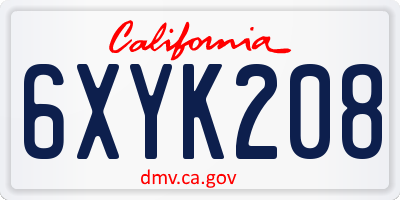 CA license plate 6XYK208