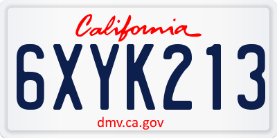 CA license plate 6XYK213