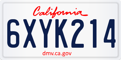 CA license plate 6XYK214