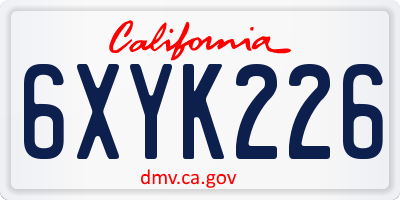 CA license plate 6XYK226