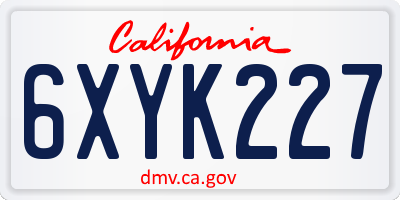 CA license plate 6XYK227