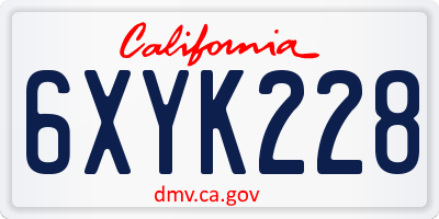 CA license plate 6XYK228