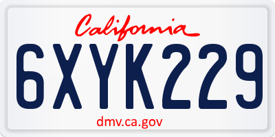 CA license plate 6XYK229